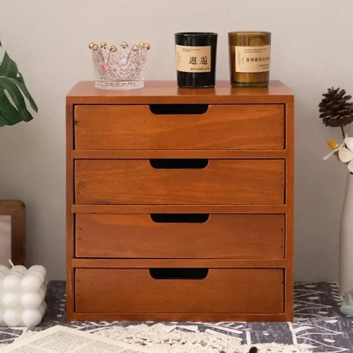 Japanese wooden desk organizer with four drawers for clutter-free storage