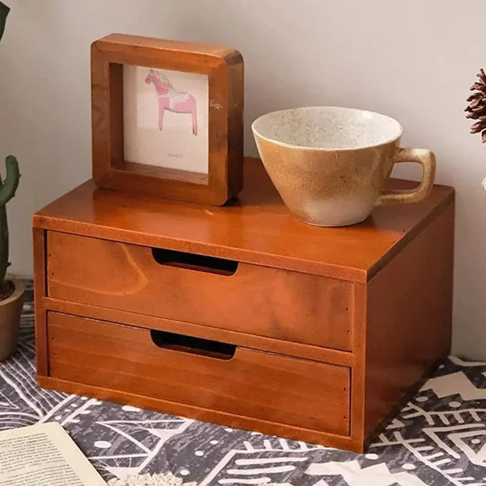 Japanese minimalist desk organizer with two drawers and decor