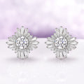 Joelle Simulated Diamond Stud Earrings in Sterling Silver by Aquamarise, featuring vintage-inspired Art Deco design with radiant simulated diamonds and baguette accents.