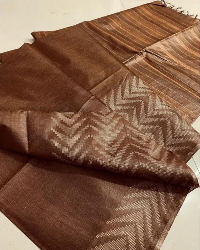 Chanderi Silk Brown Saree – Silkmark Certified with Blouse