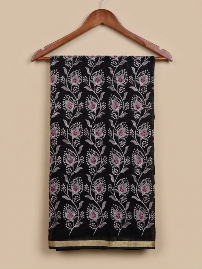 Kashidakari Embroidered Kota Doria Bold Black Suit (T+B+D)s