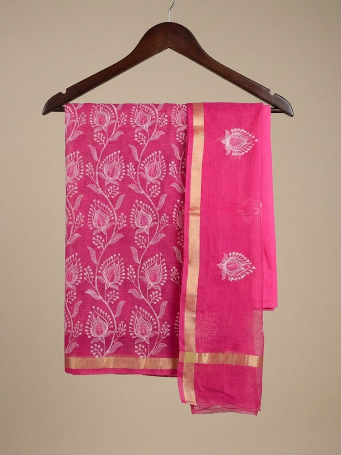 Kashidakari Embroidered Kota Doria Magenta Pink Suit (T+B+D)s