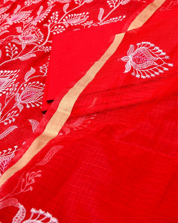 Indiehaat|Kota Doria Embroidered Maroon Suits(Top+Bottom+Dupatta)