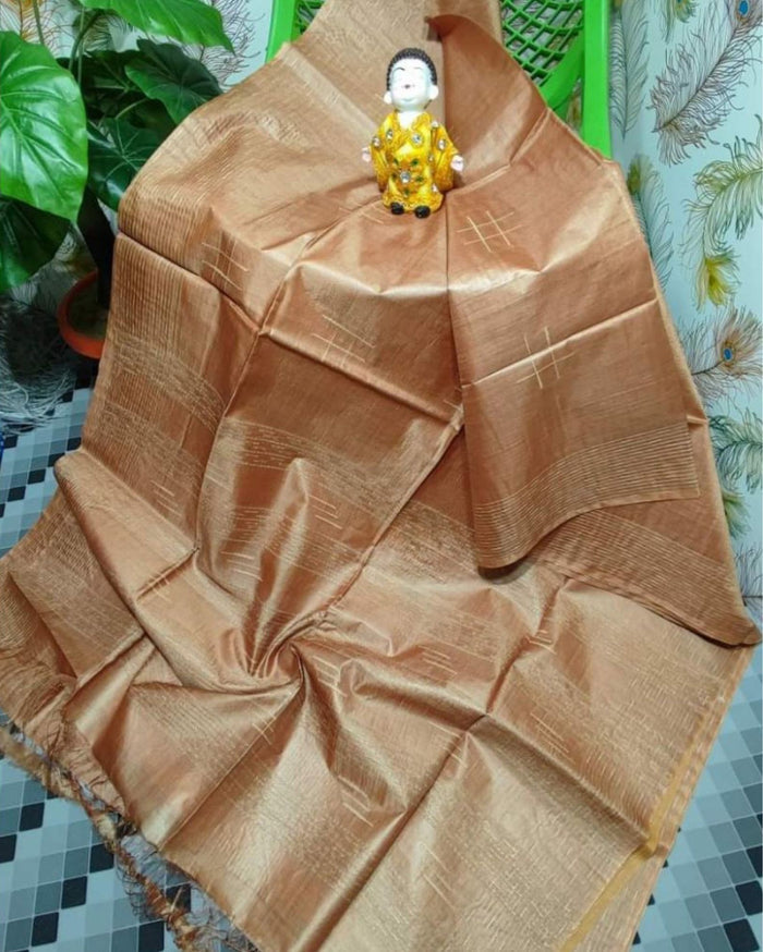 Katan Brown Silk Saree Weaving Design with Blouse-Indiehaat