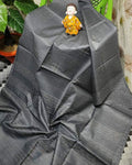 Katan Gray Silk Saree Weaving Design with Blouse-Indiehaat