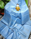 Katan Jordy Blue Silk Saree Weaving Design with Blouse-Indiehaat