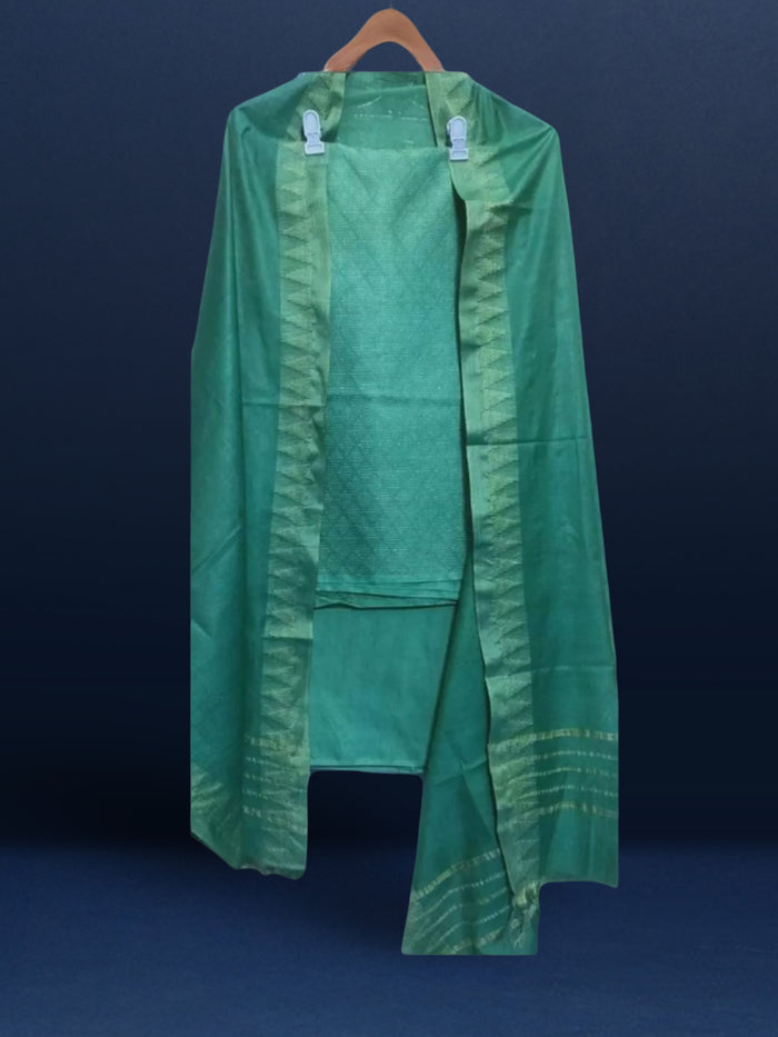 Katan Silk Color-Rich Handcrafted Green Suit (T+B+D)