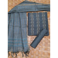 Katan Silk Gray Suit Piece with Bottom and Dupatta Handcrafted-Indiehaat