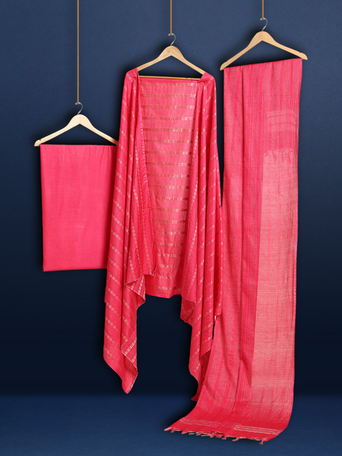 Katan Silk Dynamic Handcrafted Pink Suit (T+B+D)
