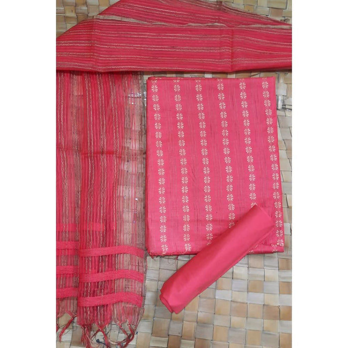 Katan Silk Dynamic Handcrafted Pink Suit (T+B+D)
