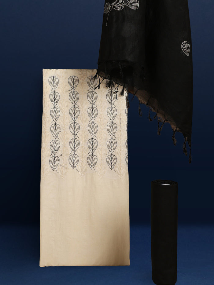 Katan Silk Embroidered White & Black Suit (T+B+D)
