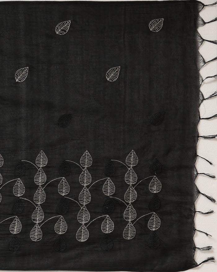 Katan Silk Embroidered White & Black Suit (T+B+D)