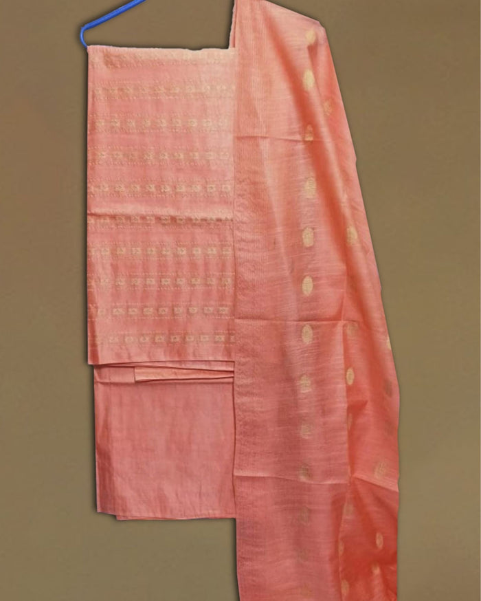 Katan Silk Enchanting Handcrafted Peach Suit (T+B+D)