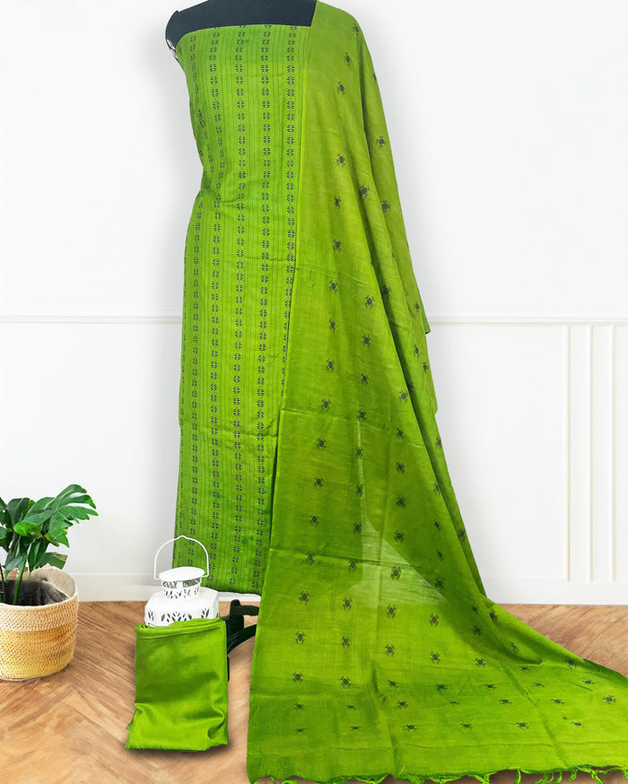 Katan Silk Exquisite Handcrafted Green Suit (T+B+D)