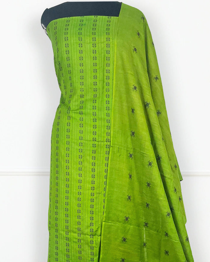 Katan Silk Exquisite Handcrafted Green Suit (T+B+D)