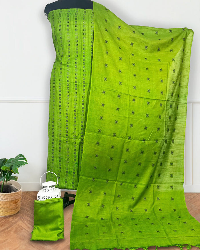 Katan Silk Exquisite Handcrafted Green Suit (T+B+D)