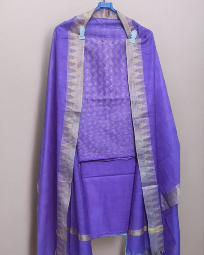Katan Silk Exquisite Handcrafted Purple Suit (T+B+D)