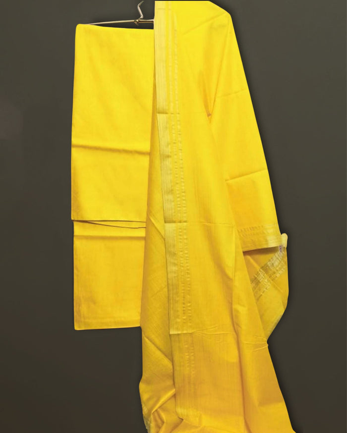 Katan Silk Inspiring Handcrafted Yellow Suit (T+B+D)