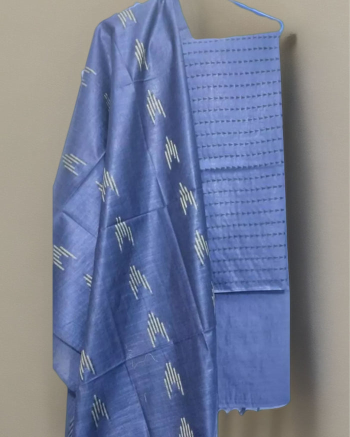 Katan Silk Intricate Handcrafted Blue Suit (T+B+D)