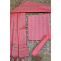 Katan Silk Peach color Suit Piece with Bottom and Dupatta Handcrafted-Indiehaat