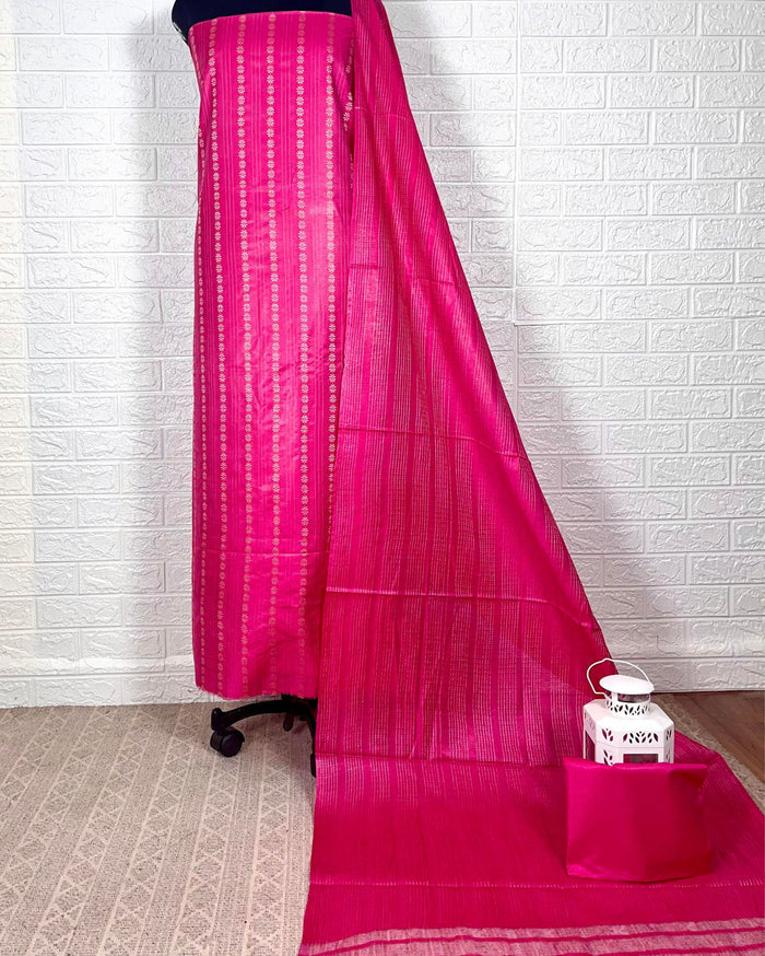 Katan Silk Rosy Handcrafted Pink Suit (T+B+D)