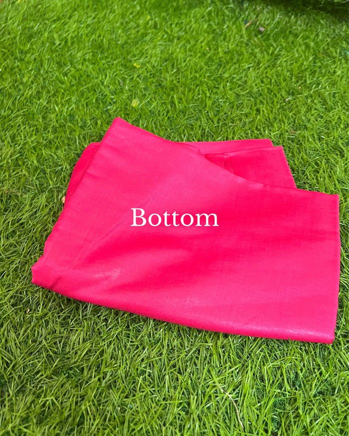 Katan Silk Rosy Handcrafted Pink Suit (T+B+D)