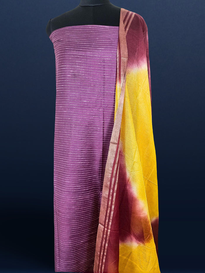 Katan Silk Shibiori Dyed Purple Suit (T+B+D)