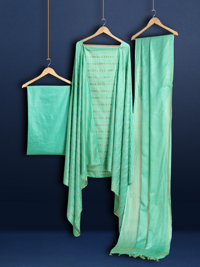 Katan Silk Tranquil Handcrafted Green Suit (T+B+D)