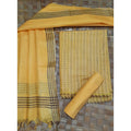 Katan Silk Yellow Suit Piece with Bottom and Dupatta Handcrafted-Indiehaat