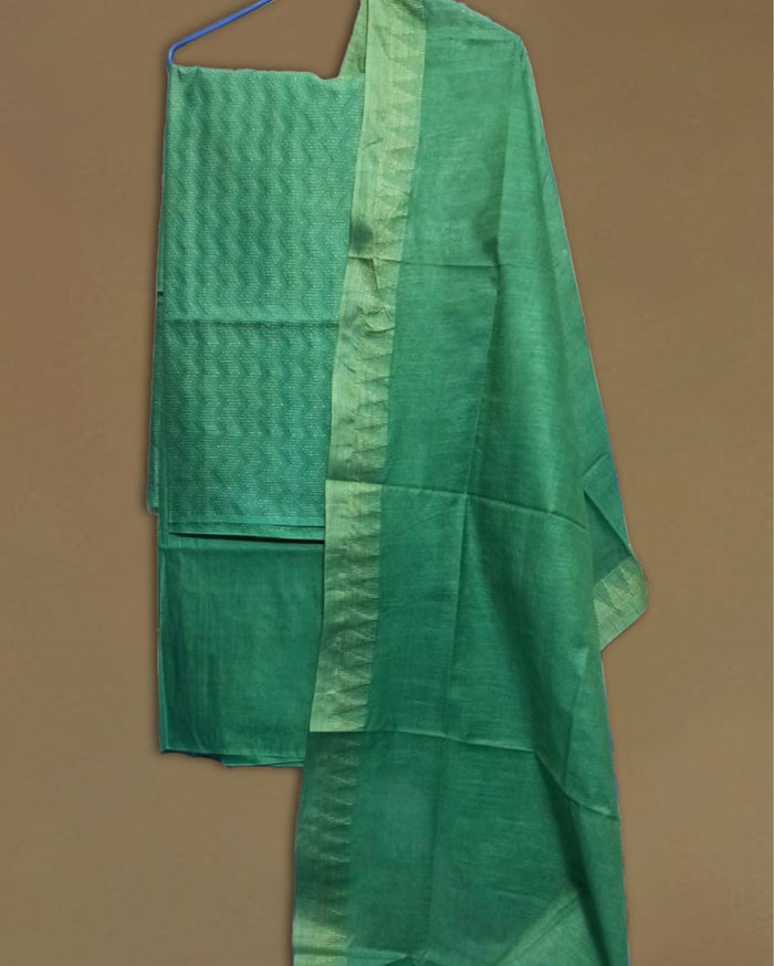 Katan Silk Whimsical Handcrafted Green Suit (T+B+D)