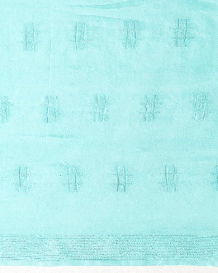 Katan Sea Blue Silk Saree Weaving Design with Blouse-Indiehaat