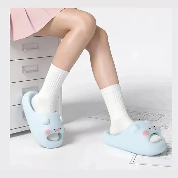 Kawaii animal print cloud slippers featuring an adorable bear design.