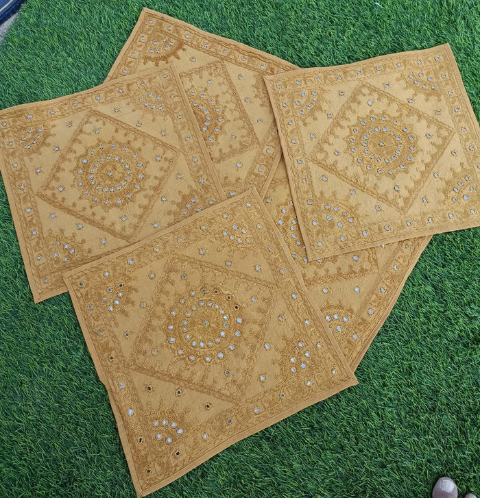 Indiehaat | Artisan Brown Cotton Cushion Covers Mirror Work