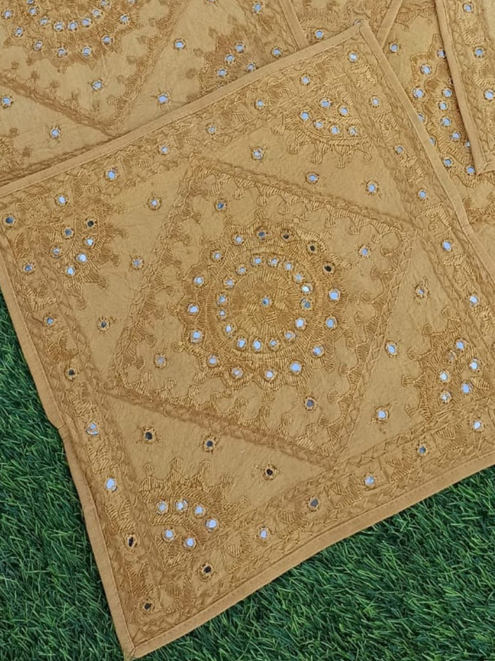 Indiehaat | Artisan Brown Cotton Cushion Covers Mirror Work