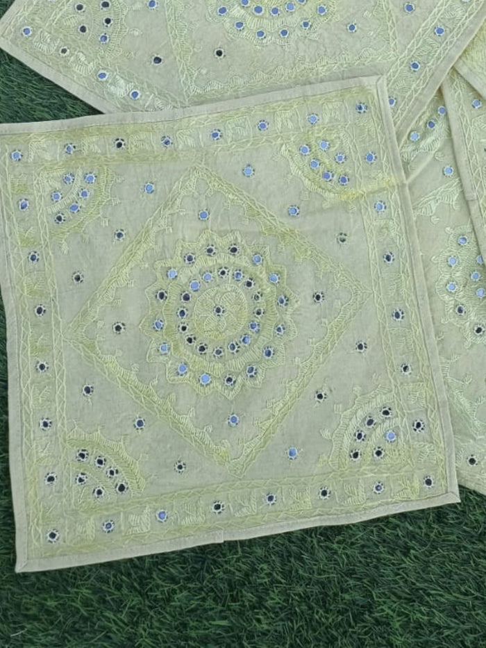 Indiehaat | Chic Cotton White Cushion Covers Mirror Work