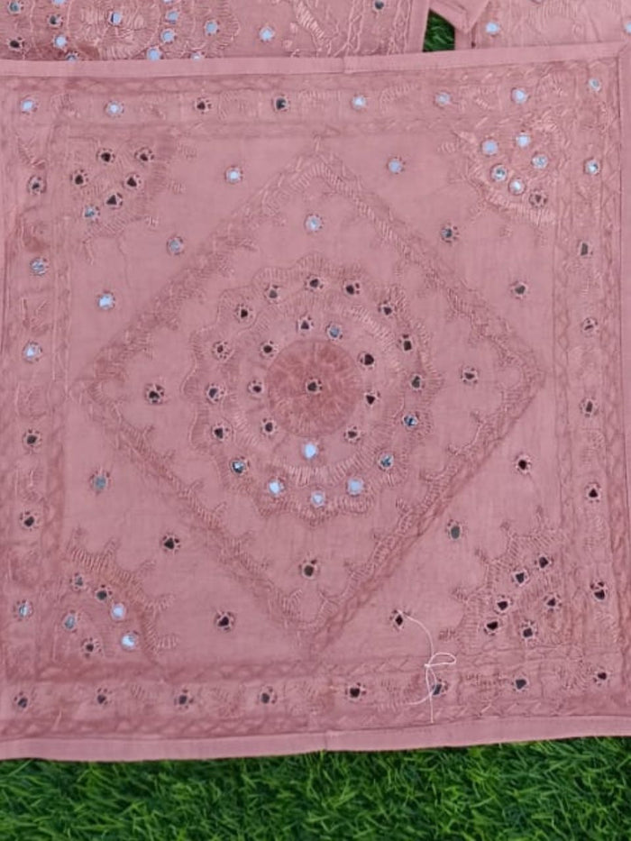 Indiehaat | Decorative Cotton Pink Cushion Covers Mirror Work