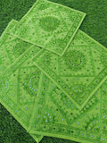 Indiehaat | Elegant Green Cotton Cushion Covers Mirror Work