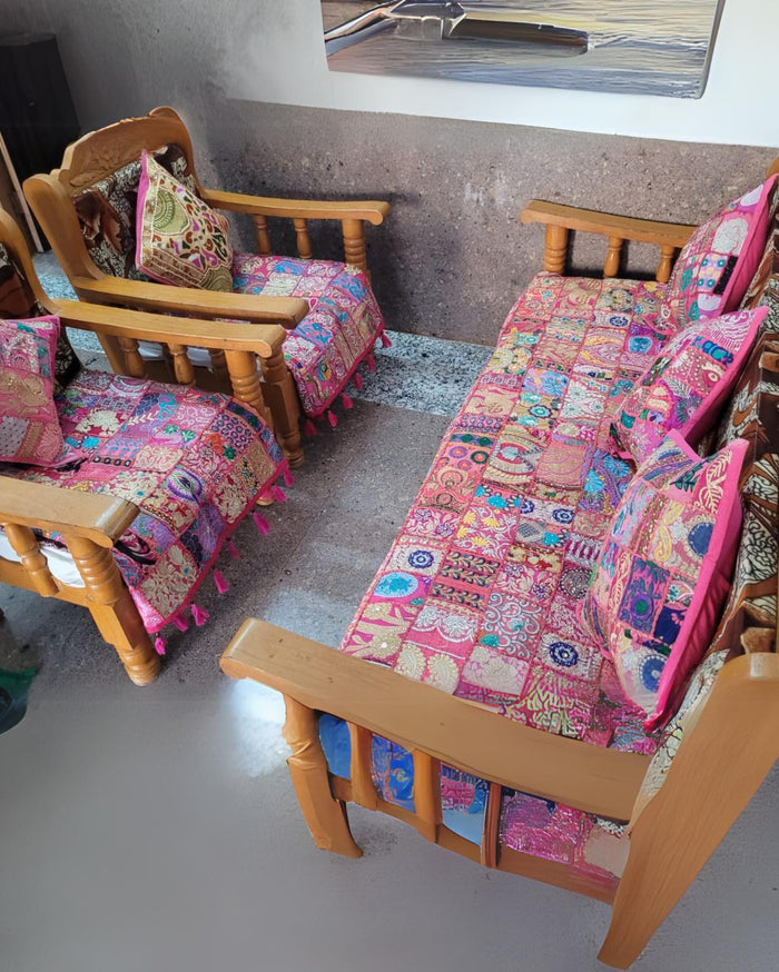 Indiehaat|Kambadiya Pink Sofa Throw & Cushion Cover|Elegant DÃƒÂ©cor