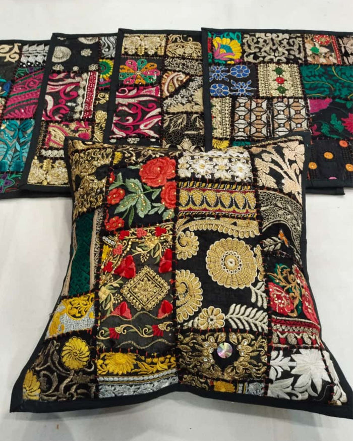 Indiehaat Khamma Ghani Kambadiya Black Cushion Cover | Elegant DÃƒÂ©cor