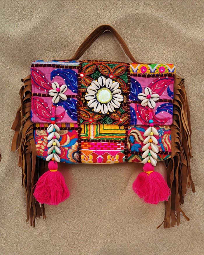 Indiehaat|Pure Cloth Kambadiya Patch Work Brown Sling Bags