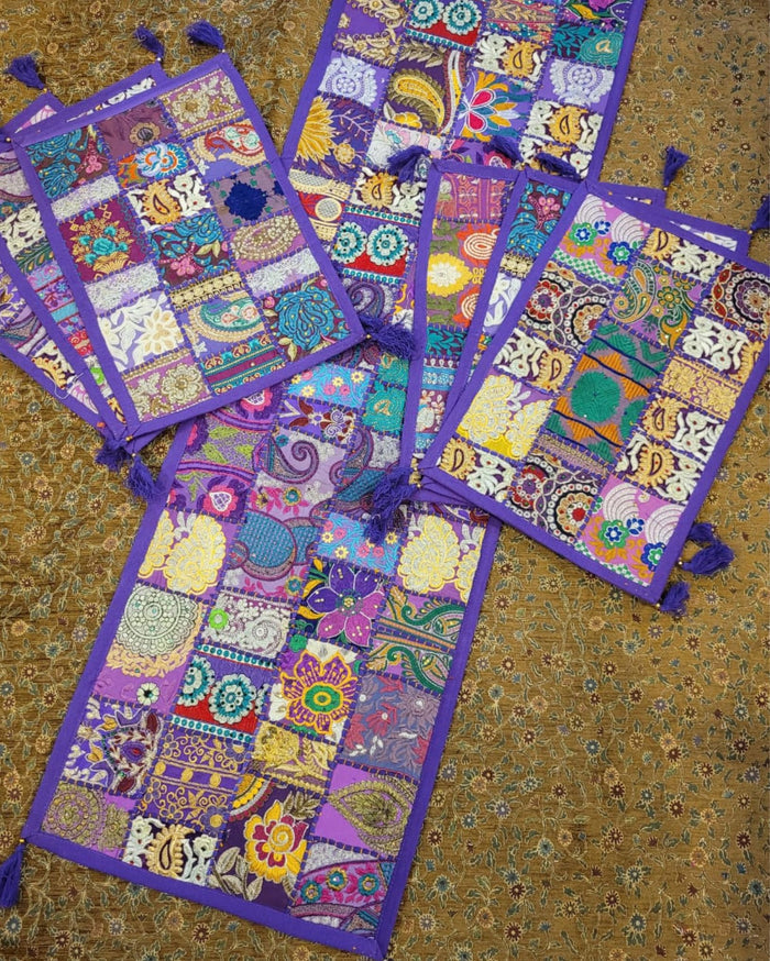 Indiehaat|Kambadiya Royal Purple Runner & Mats Set|Unique DÃƒÂ©cor