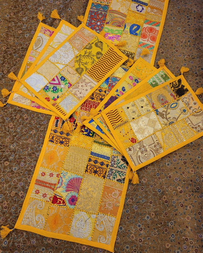 Indiehaat|Kambadiya Sunny Yellow Runner & Mats Set|Unique DÃƒÂ©cor