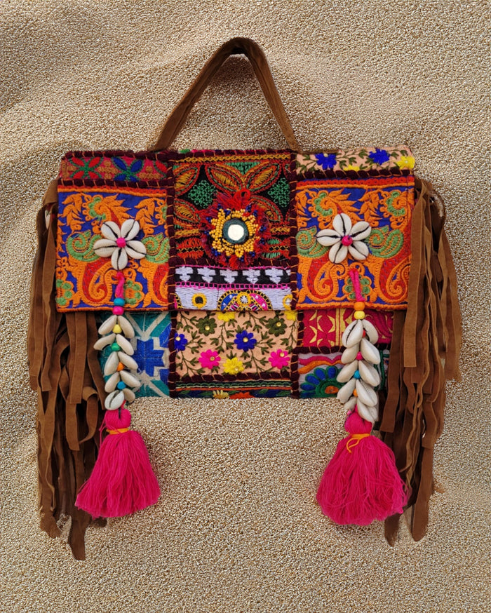 Indiehaat|Pure Cloth Kambadiya Patch Work Brown Sling Bags