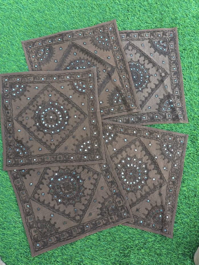 Indiehaat | Unique Cotton Black Cushion Covers Mirror Work