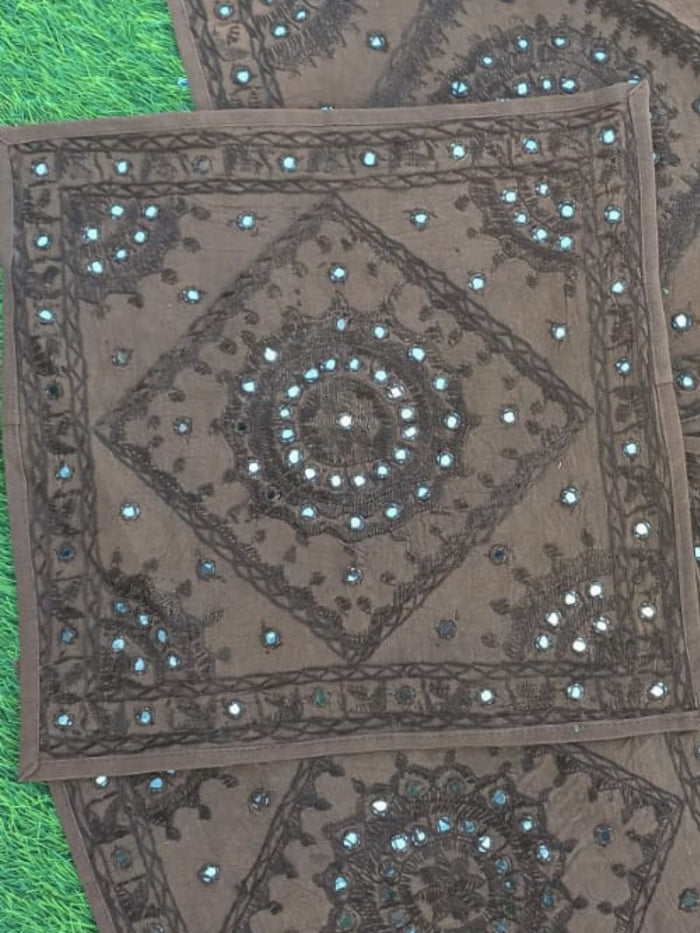 Indiehaat | Unique Cotton Black Cushion Covers Mirror Work