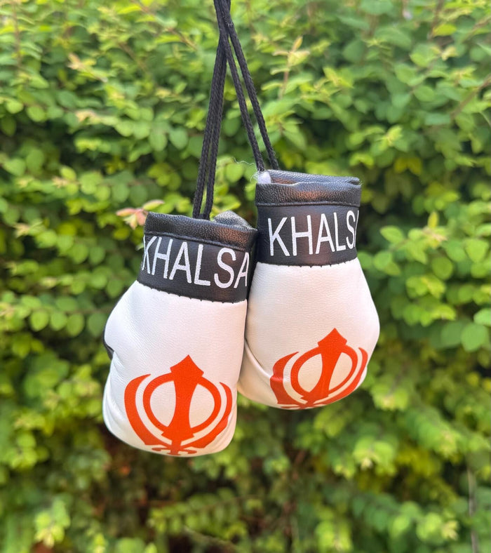 Khanda Boxing Gloves Car Hanging Khalsa Pendant Sikh Gift Rear View Mirror Singh UK ZZ20