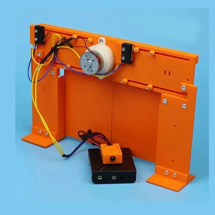 Kids DIY electric door STEM kit showing components for building an electric door model.