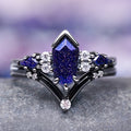 Kite Galaxy Sandstone (Starry Night) Ring Set- Black Ruthenium by Aquamarise, featuring a black ruthenium band with sparkling galaxy sandstone and clear accent stones in a celestial design.