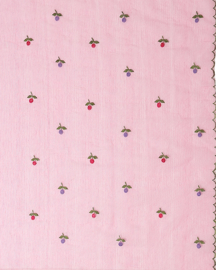 Kota Doria Chic Pink Saree Allover Embroidery Handcrafted