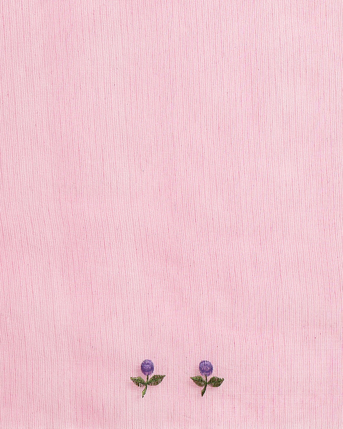 Kota Doria Chic Pink Saree Allover Embroidery Handcrafted